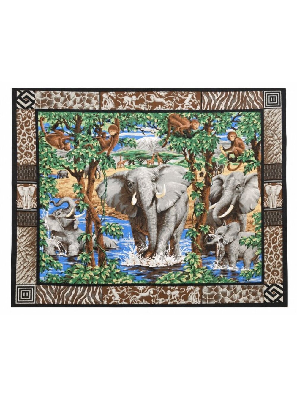 The Elephant Social #9304 Springs Industries Elephant Safari Fabric Panel 35.5 x